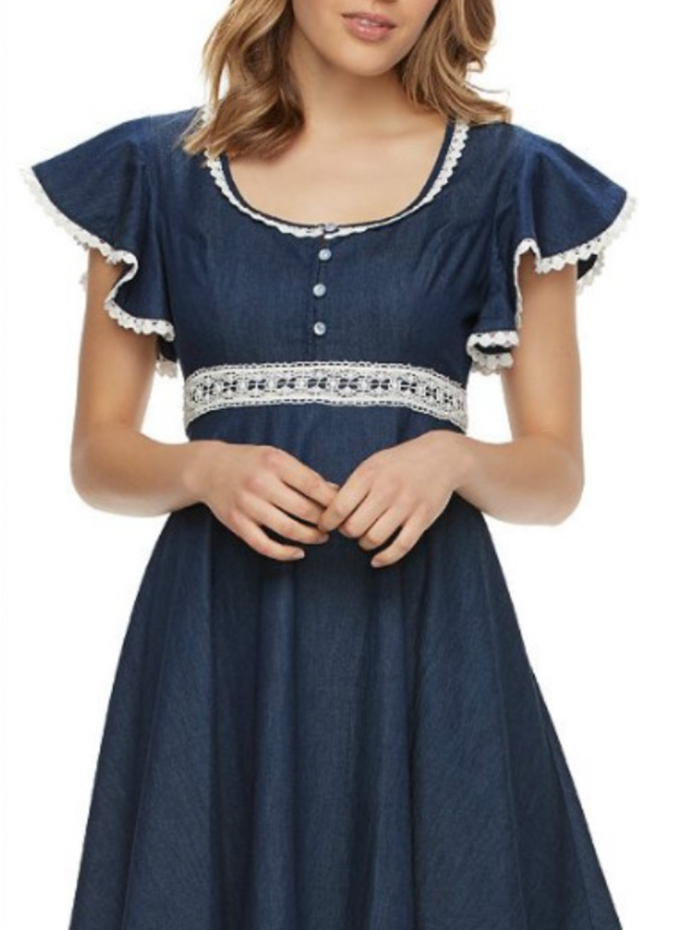 Disney Beauty and the Beast Navy Blue Denim Lace Trim Dress